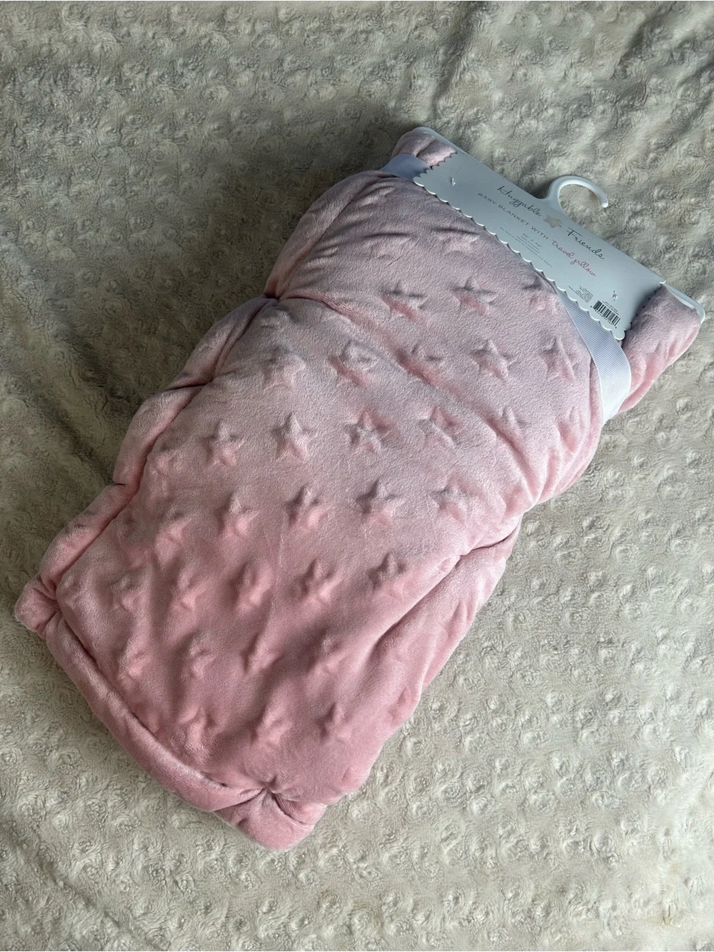 Huggable Friends Pink Star Rose Baby Blanket Travel Pillow SL Home Fashions